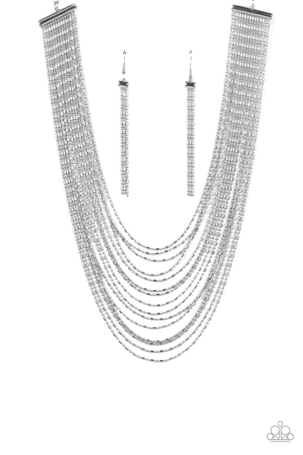 Cascading Chains - Silver Ball & Bar Chain Layer Necklace Paparazzi N1327