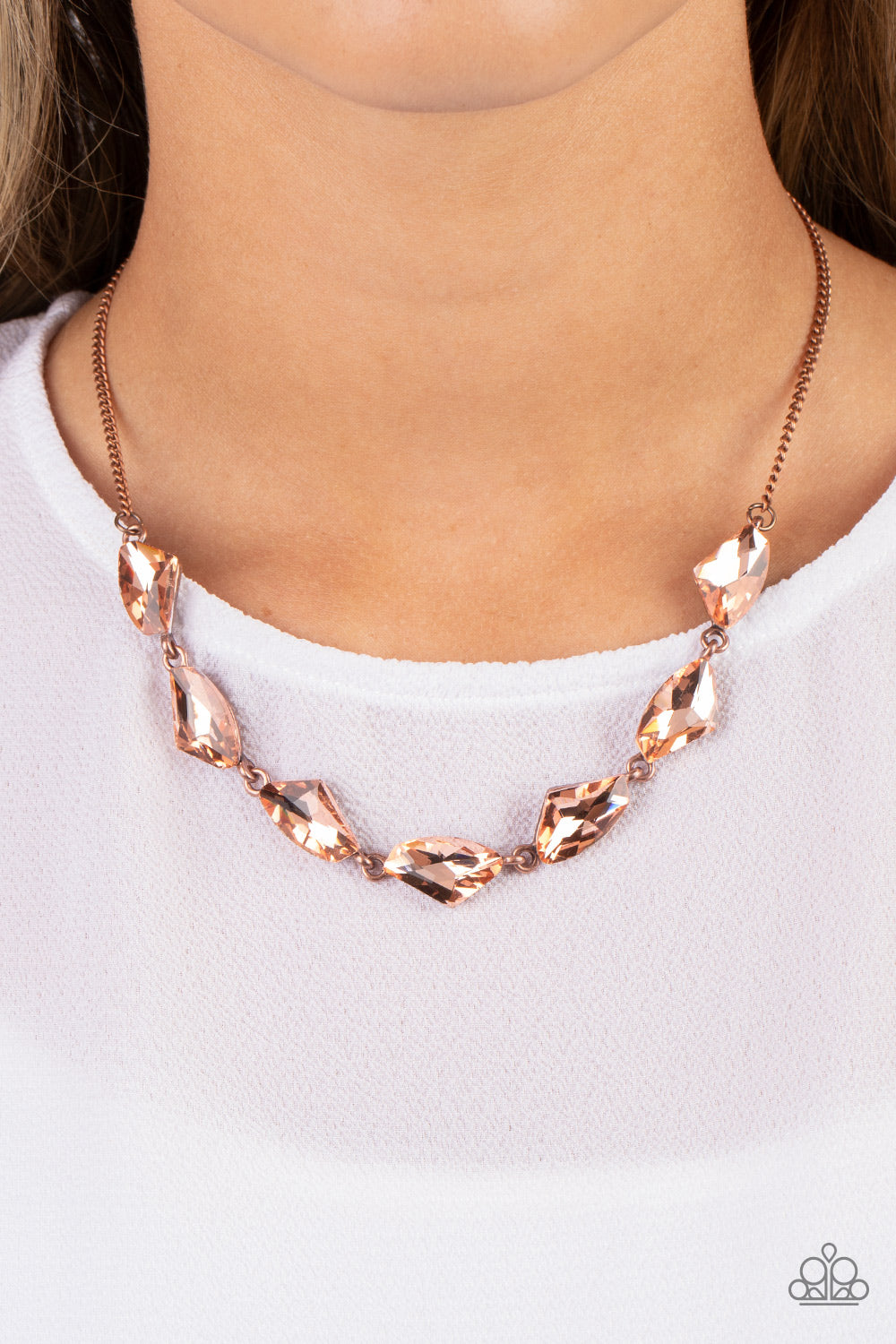 Raw Rapture - Copper Rhinestone Aysmmetrical Necklace Paparazzi N1456