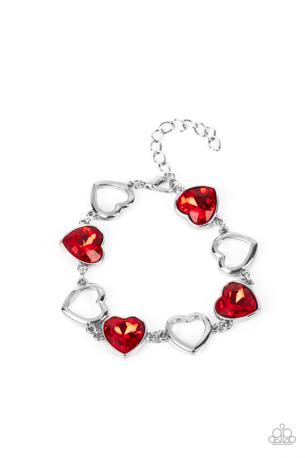 Sentimental Sweethearts - Red Heart Silver Bracelet Paparazzi B0904