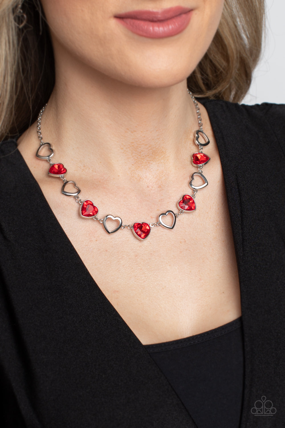 Contemporary Cupid - Red Heart Gem Silver Necklace Paparazzi N1351