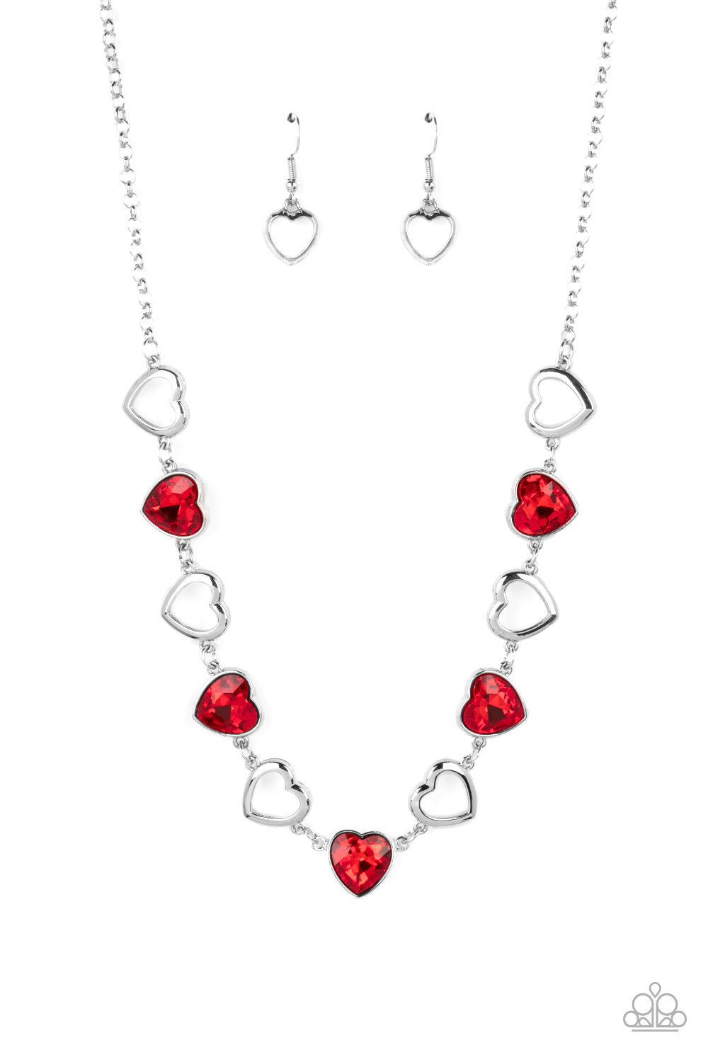 Contemporary Cupid - Red Heart Gem Silver Necklace Paparazzi N1351