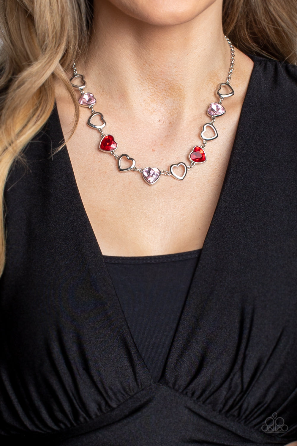 Contemporary Cupid - Multi Colored Red & Pink Heart Necklace Paparazzi N1344