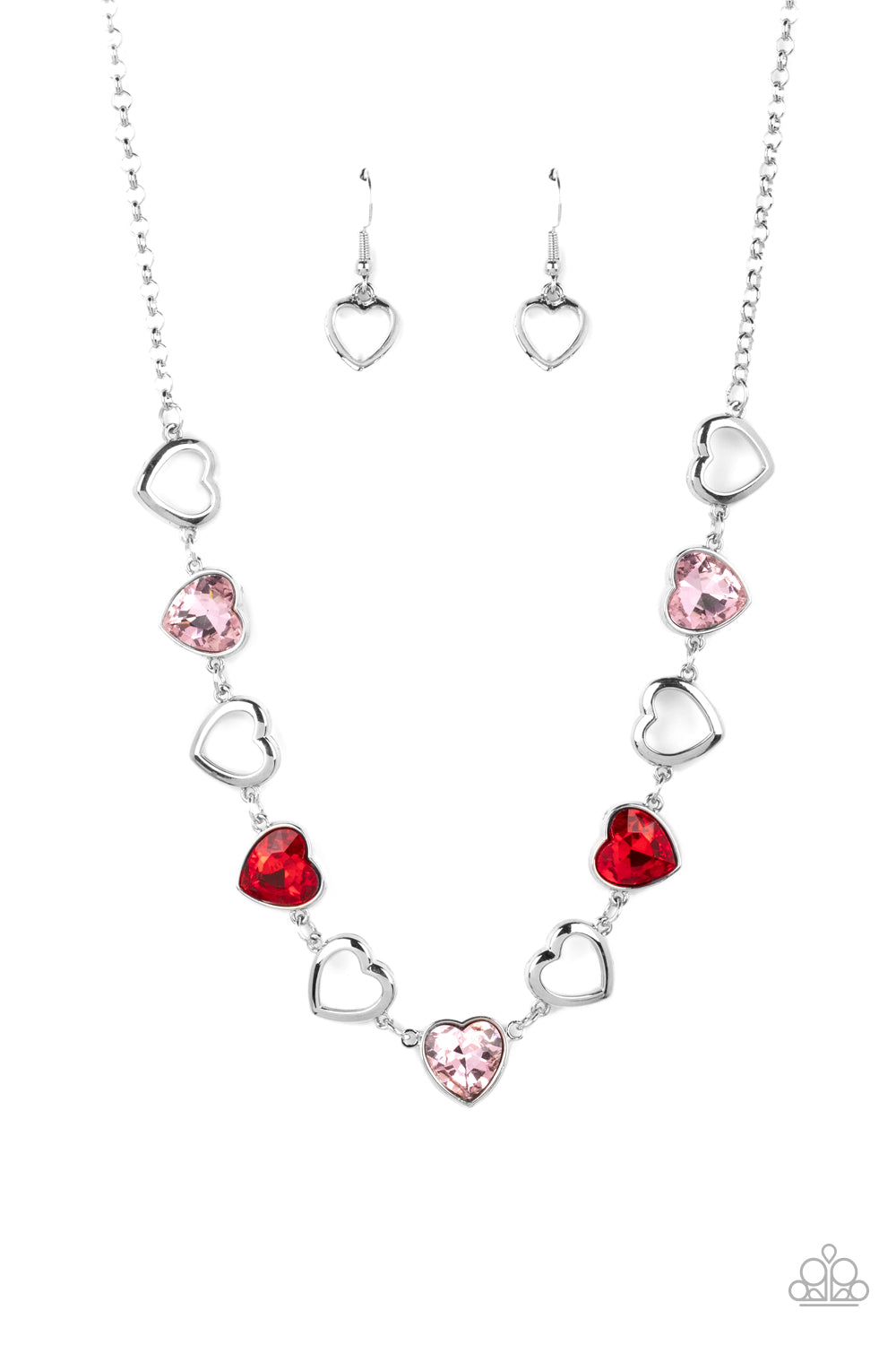 Contemporary Cupid - Multi Colored Red & Pink Heart Necklace Paparazzi N1344