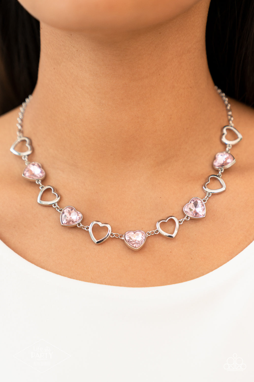 Contemporary Cupid - Pink Heart Gem Silver Necklace Paparazzi N1332