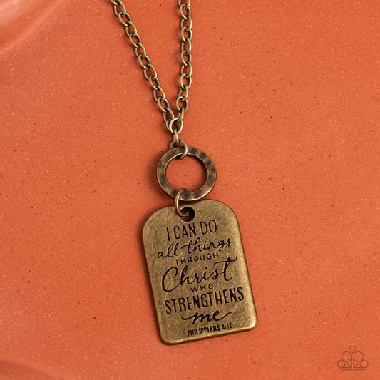 Persevering Philippians - Brass Inspirational Necklace "I Can Do All Things Through Christ" Paparazzi N1215