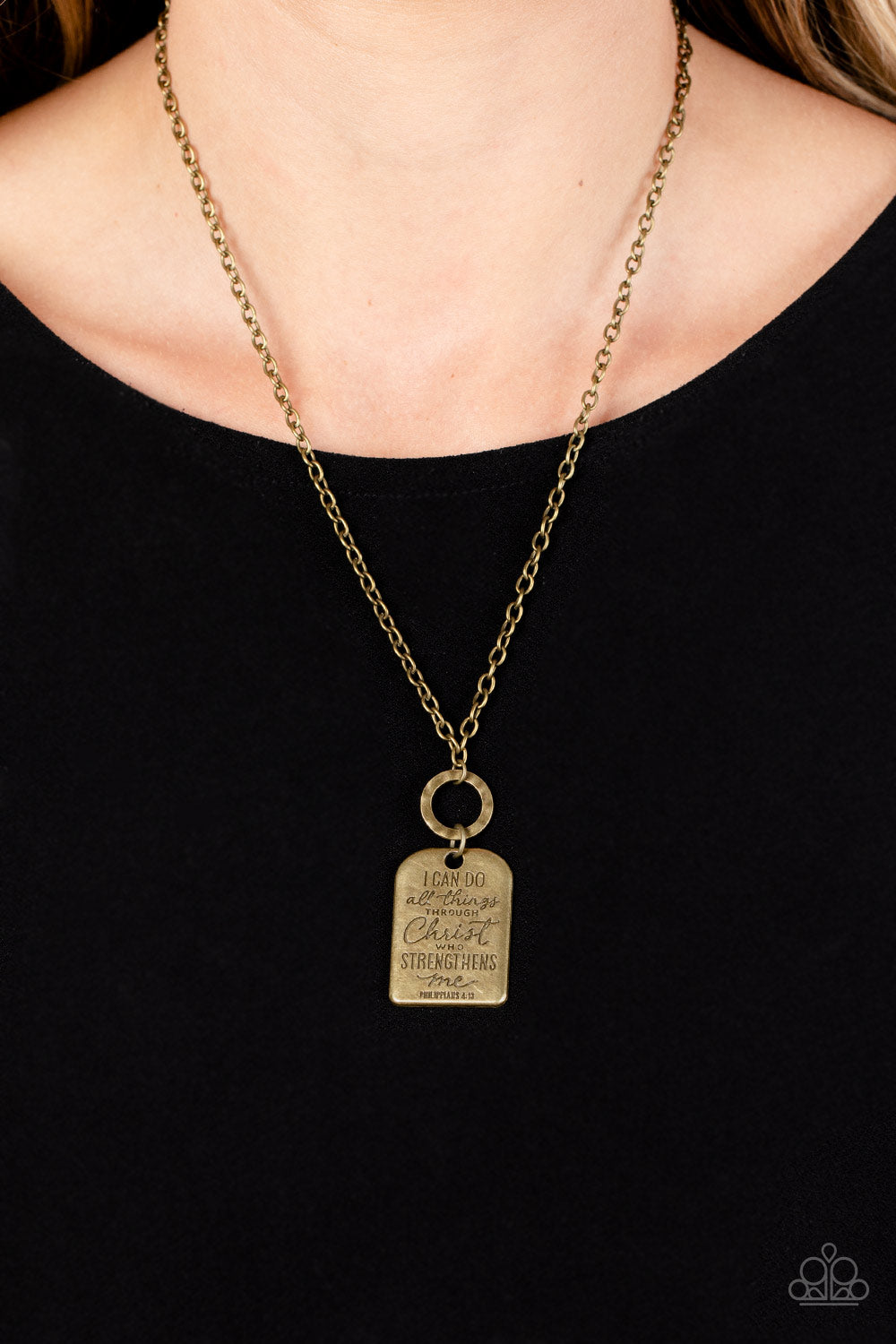 Persevering Philippians - Brass Inspirational Necklace "I Can Do All Things Through Christ" Paparazzi N1215