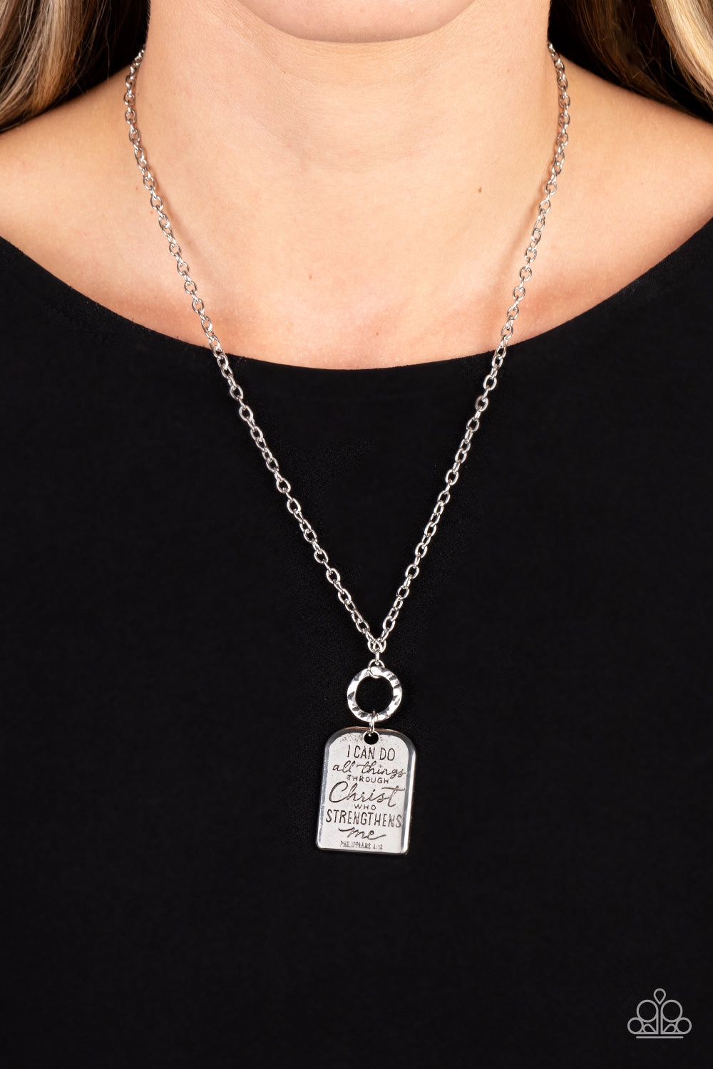 Persevering Philippians - Silver Faith "I Can Do All Things Through Christ Who Strengthens Me" Necklace Paparazzi N1207