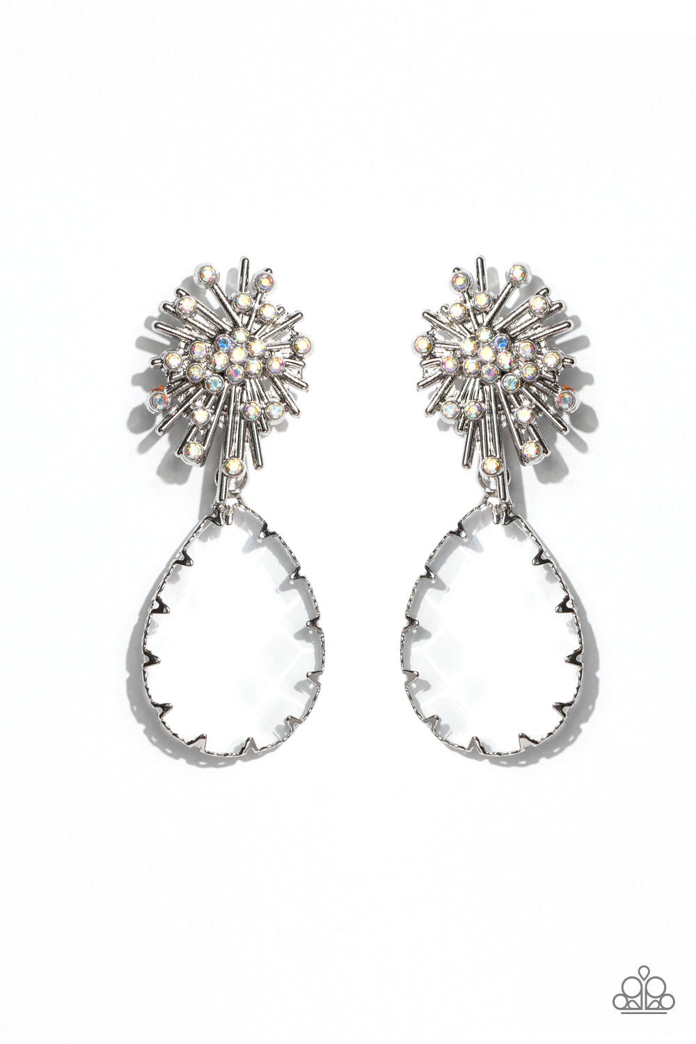 Stellar Shooting Star - Multi Iridescent Rhinestone Clear Teardrop Earring Paparazzi E1532