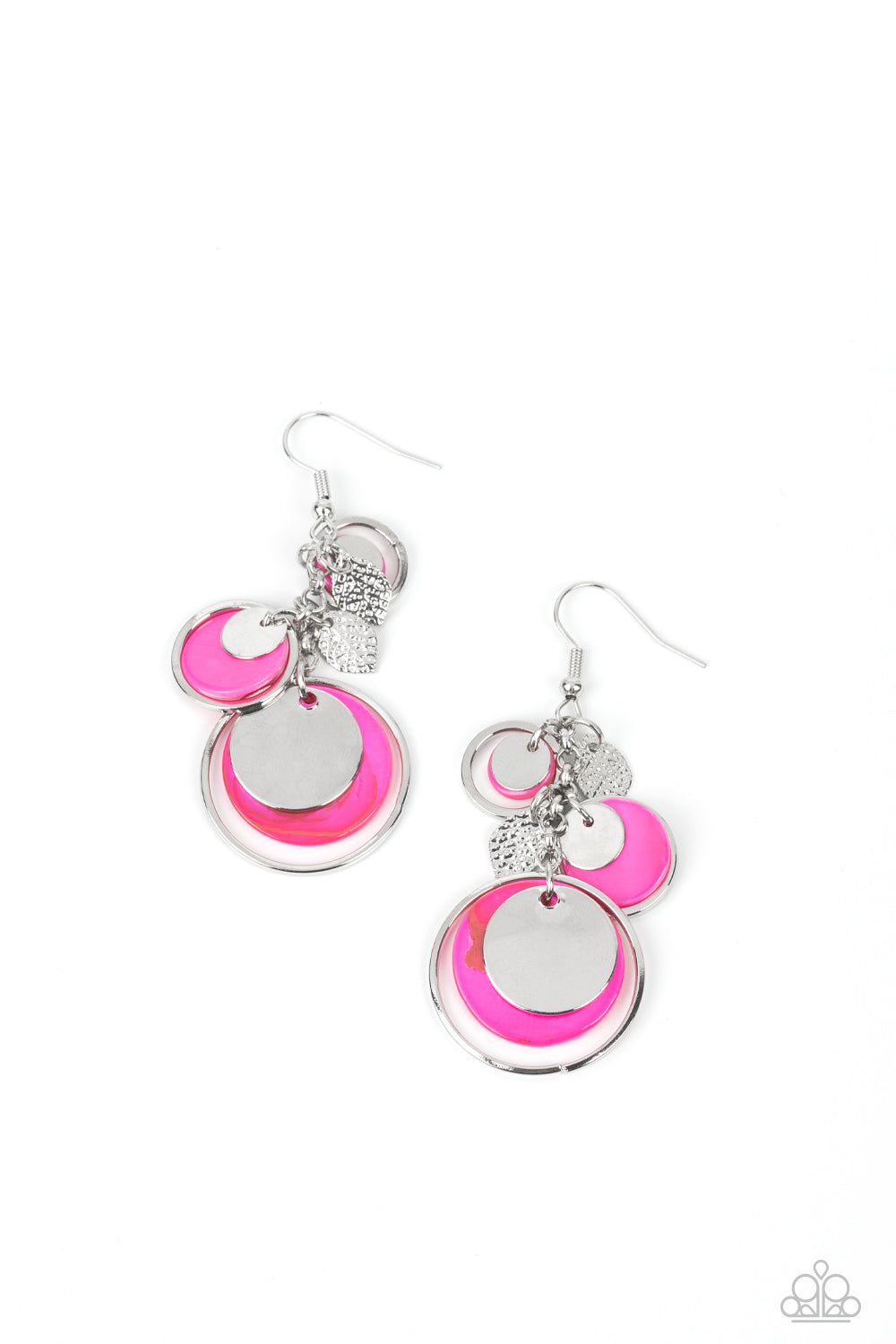 Saved by the SHELL - Pink - Hot Pink Shell Like Discs & Silver Rings Earring Paparazzi E1397