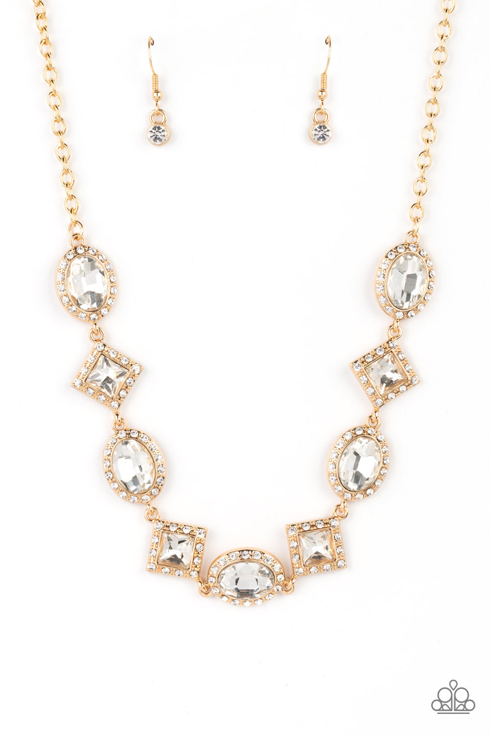 Diamond of the Season - Gold & White Rhinestone Gem Necklace Paparazzi N1863