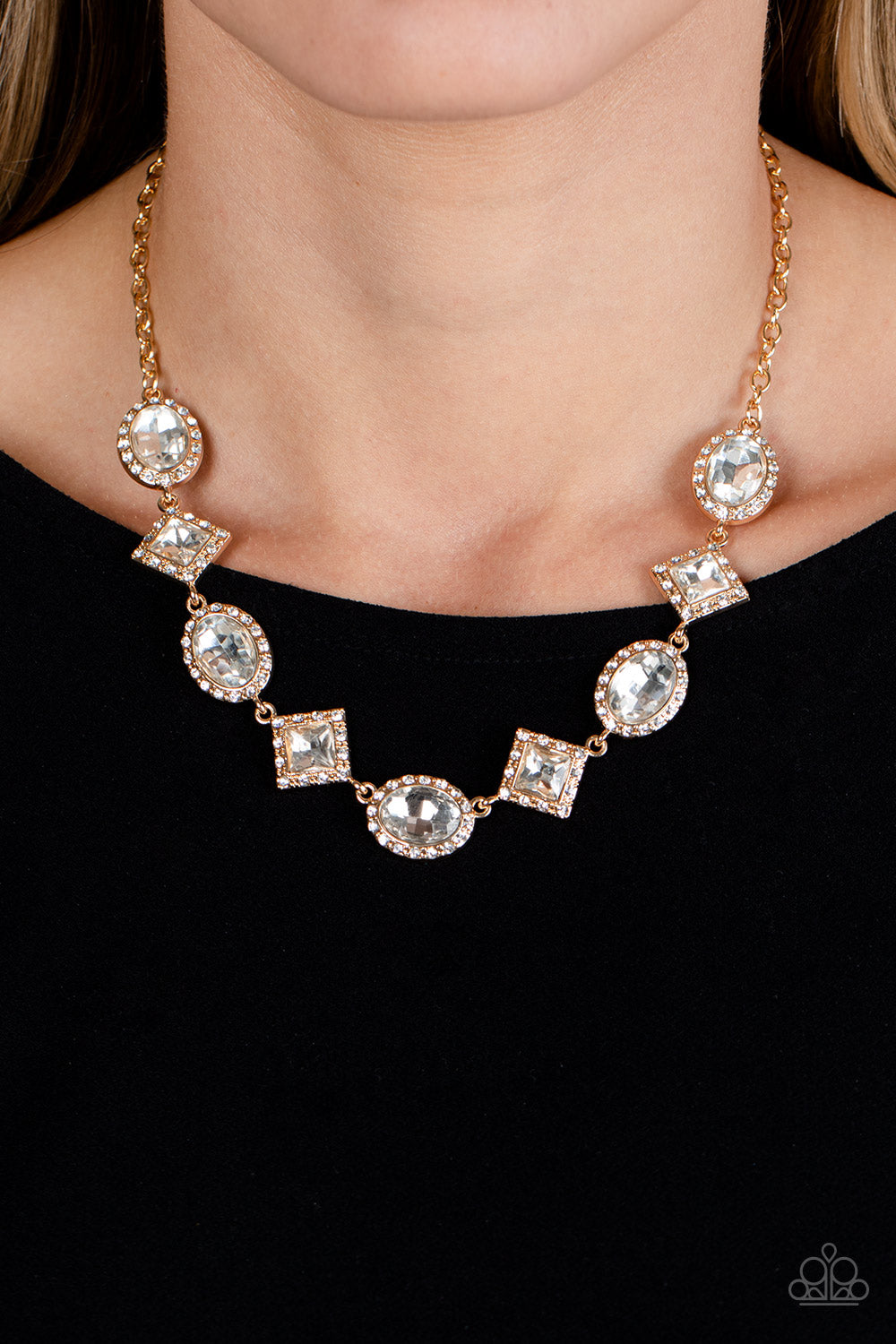 Diamond of the Season - Gold & White Rhinestone Gem Necklace Paparazzi N1863