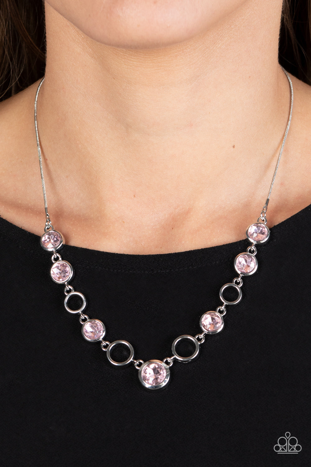 Elegantly Elite - Pink Rhinestone Necklace Paparazzi N1349