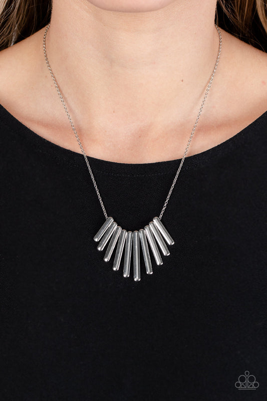 Leading MANE - Silver High Sheen Fringe Necklace Paparazzi N1582