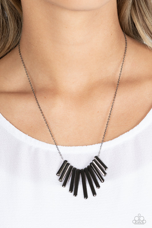 Leading MANE - Black Gunmetal High Sheen Fringe Necklace N1538