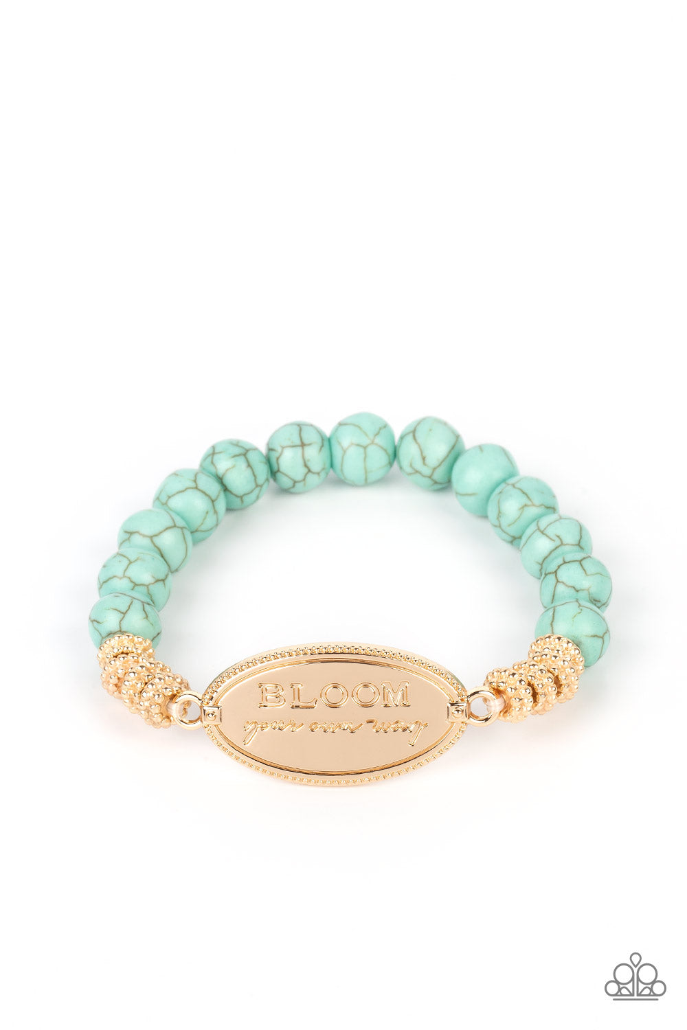 Bedouin Bloom - Gold & Light Blue Stone Santa Fe Style Inspirational Bracelet "BLOOM your own way" Paparazzi B1006