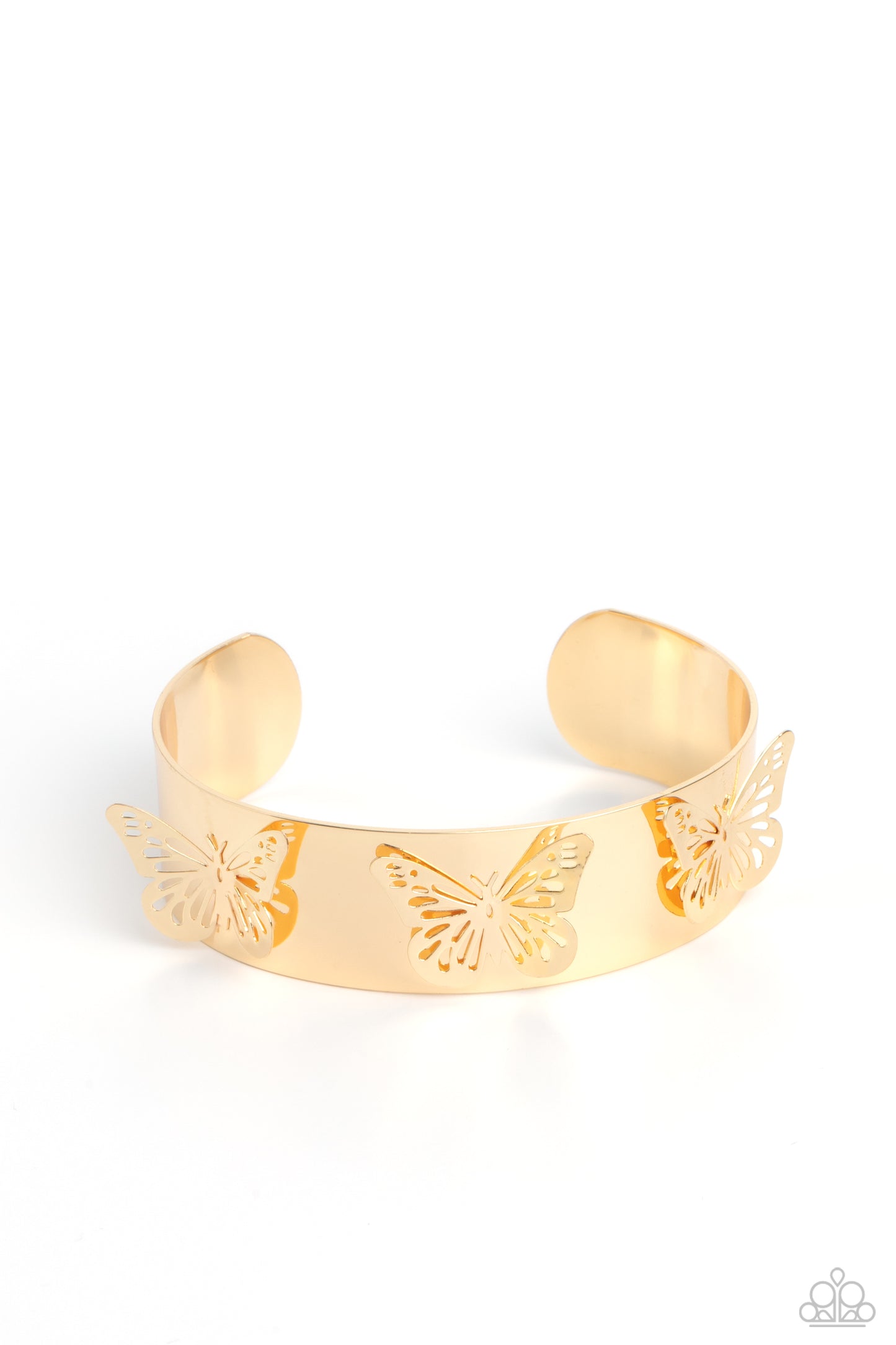 Magical Mariposas - Gold Shimmery Butterfly Cuff Bracelet Paparazzi B1012