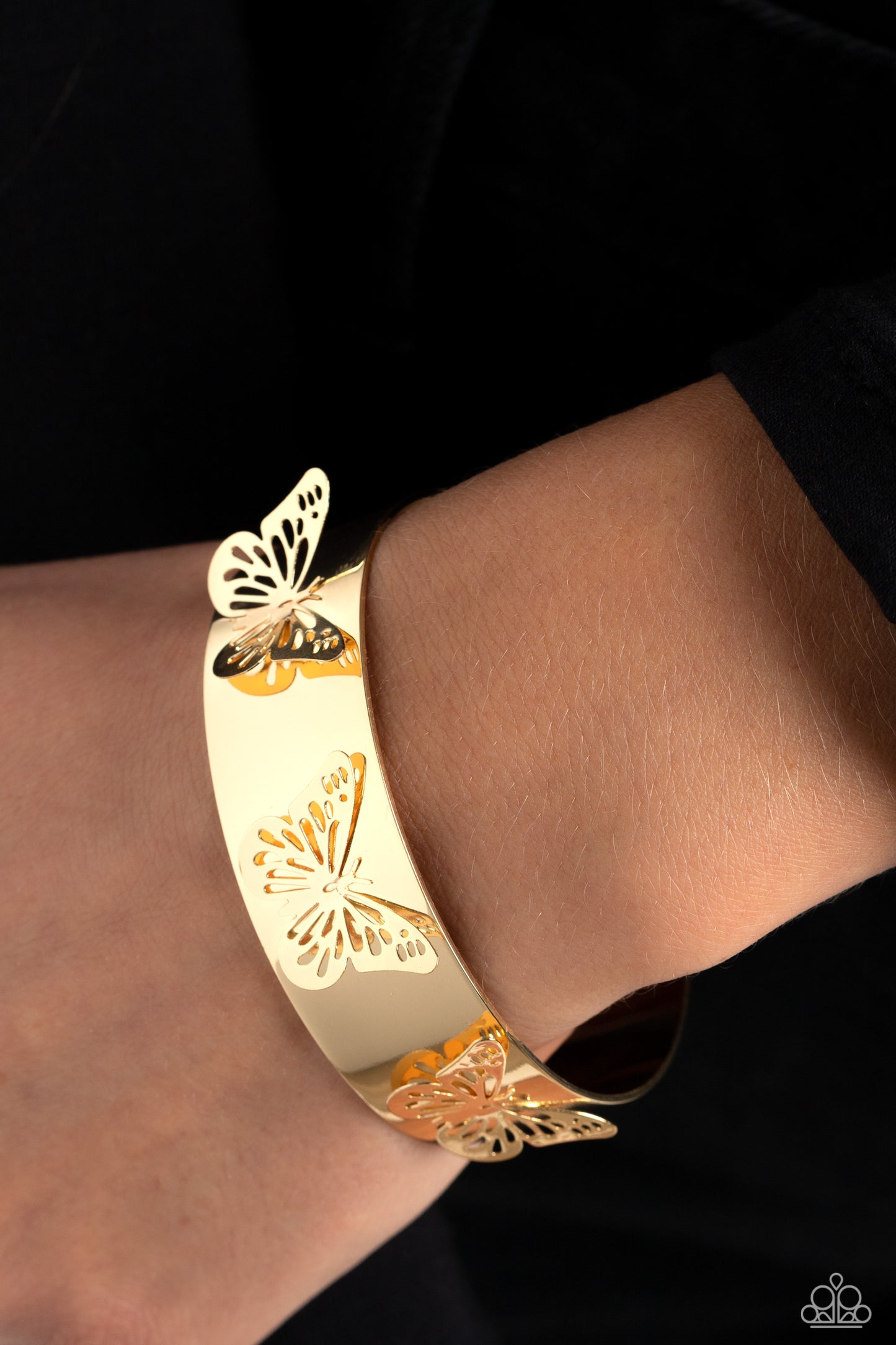 Magical Mariposas - Gold Shimmery Butterfly Cuff Bracelet Paparazzi B1012