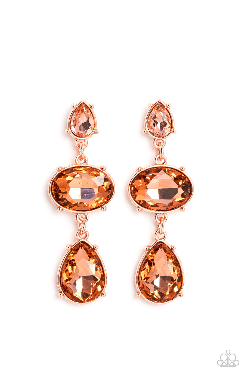 Royal Appeal - Copper Peachy Teardrop Rhinestone Post Earring Paparazzi E1237