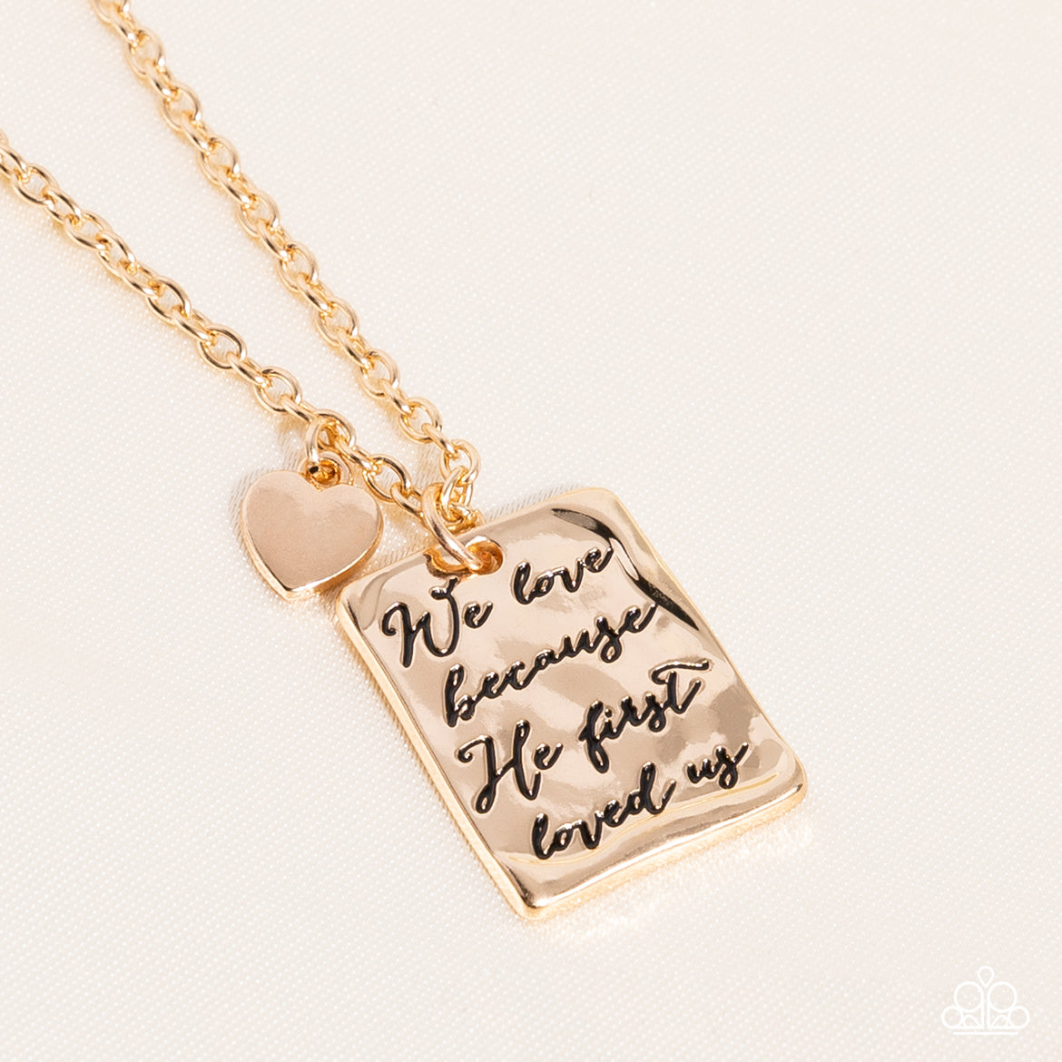 Divine Devotion - Gold Inspirational Necklace "We love because he first loved us" Paparazzi N1240