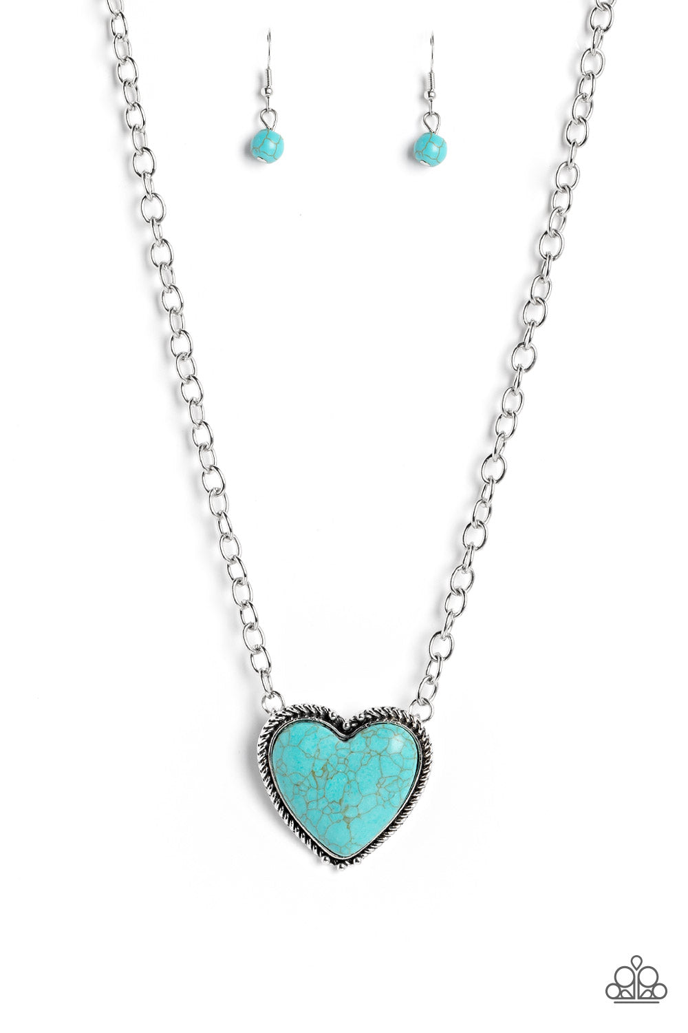 Authentic Admirer - Blue Turquoise Heart Santa Fe Style Necklace Paparazzi N1506