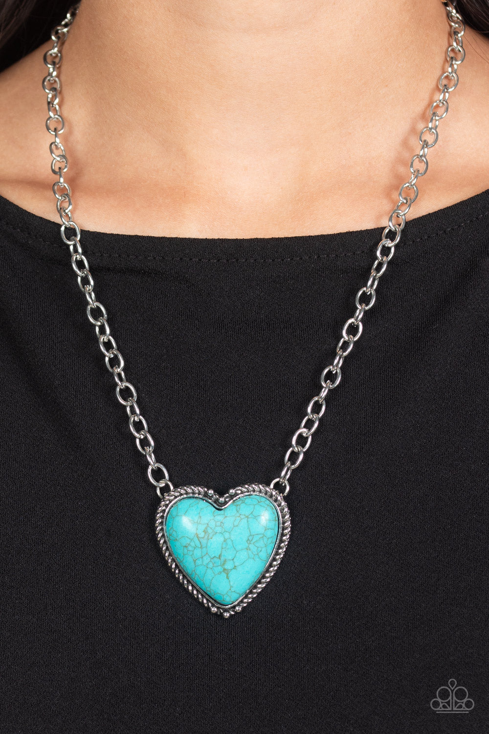 Authentic Admirer - Blue Turquoise Heart Santa Fe Style Necklace Paparazzi N1506