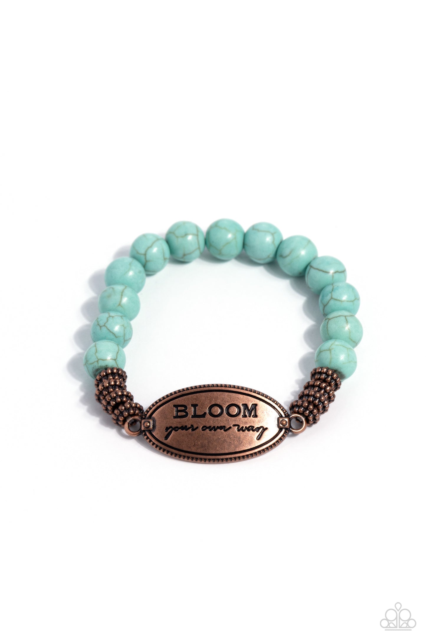 Bedouin Bloom - Copper & Turquoise Stone Stretch "BLOOM your own way" Santa Fe Style Bracelet Paparazzi B1368