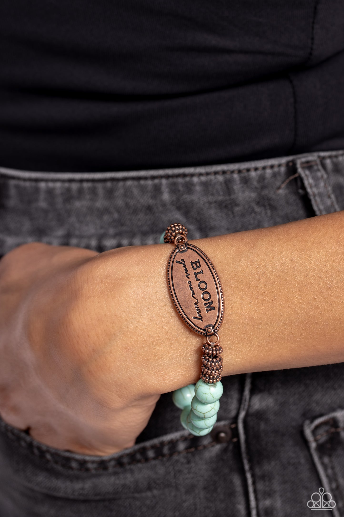 Bedouin Bloom - Copper & Turquoise Stone Stretch "BLOOM your own way" Santa Fe Style Bracelet Paparazzi B1368