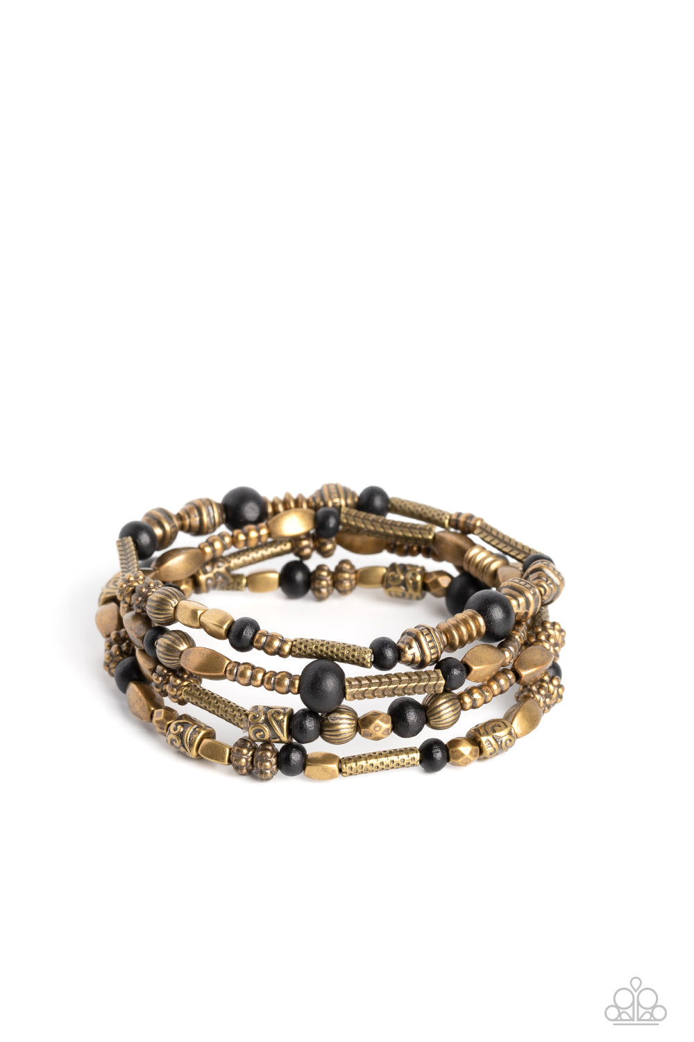 Jungle Jubilee - Brass & Black Wooden Bead Stretch Bracelet Paparazzi B1071