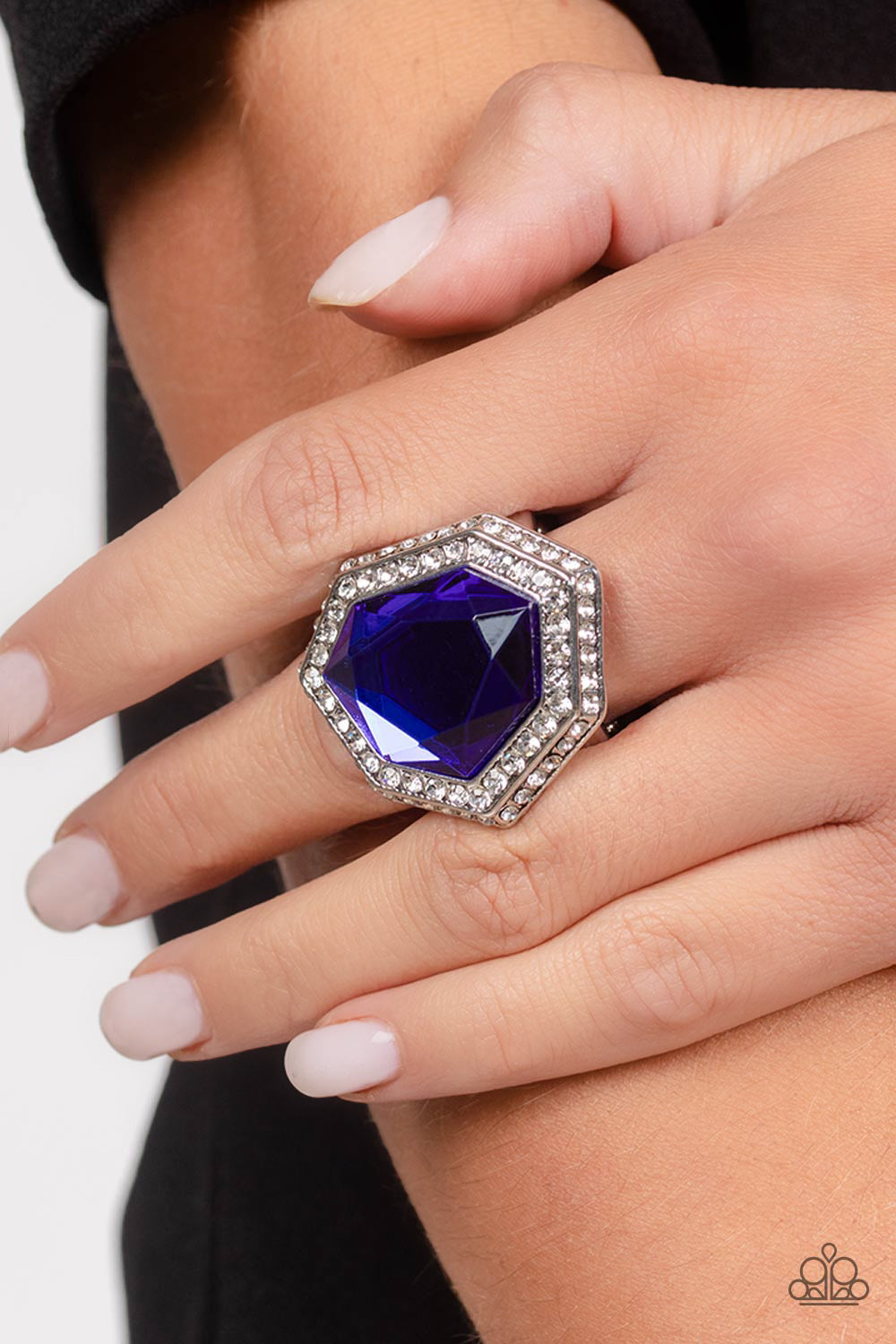 Smoldering Sass - Blue Royal Gem & White Rhinestone Ring Paparazzi R0403