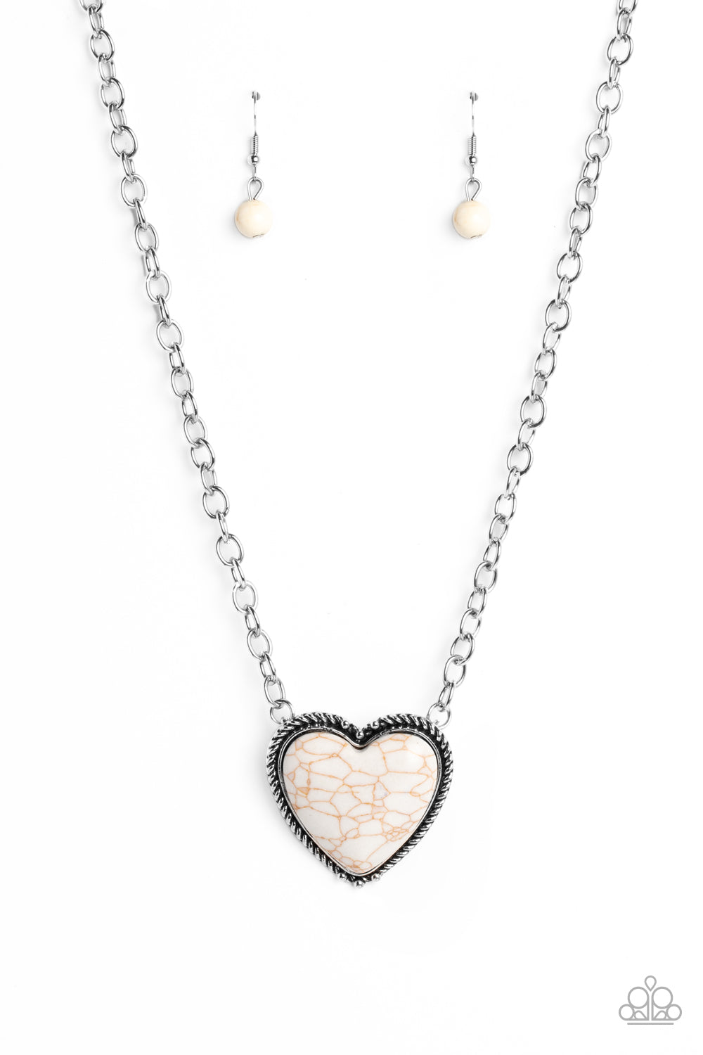 Authentic Admirer - White Heart Santa Fe Style Stone Necklace Paparazzi N1530