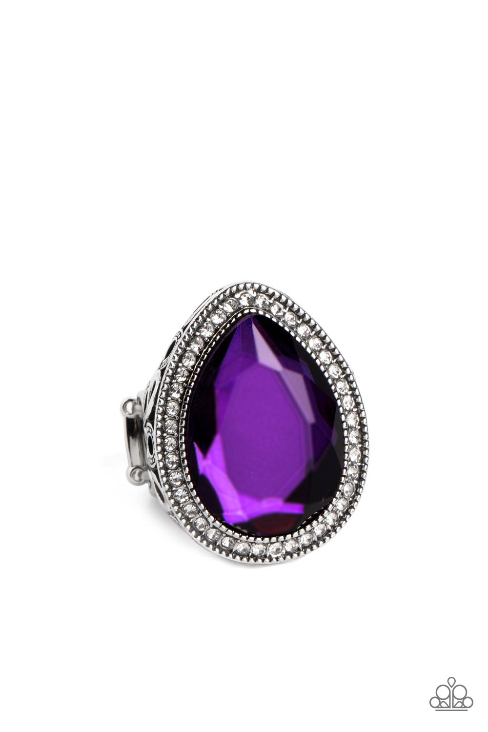 Illuminated Icon - Purple Teardrop Gem White Rhinestone Silver Ring Paparazzi R0113