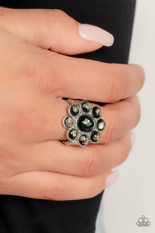 Time to SHELL-ebrate - Black Iridescent Shell Flower Ring Paparazzi R0593