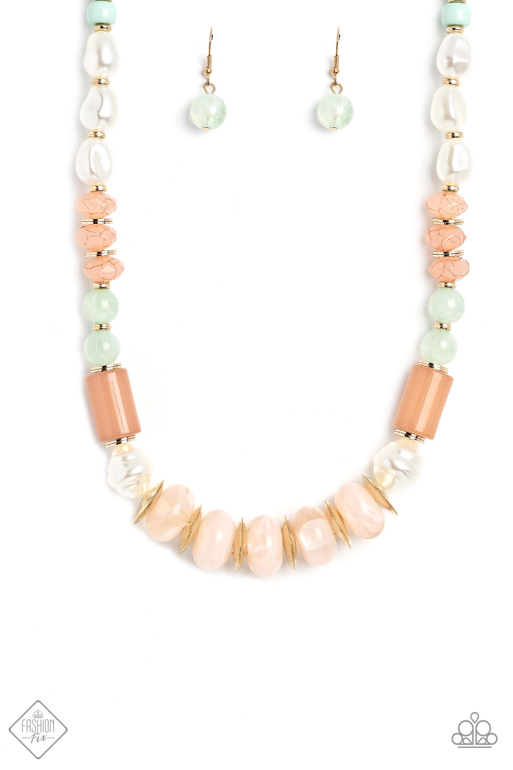 A SHEEN Slate - Multi, Gold, Pastel Green, Peach Necklace Fashion Fix December 2022 Paparazzi N1320