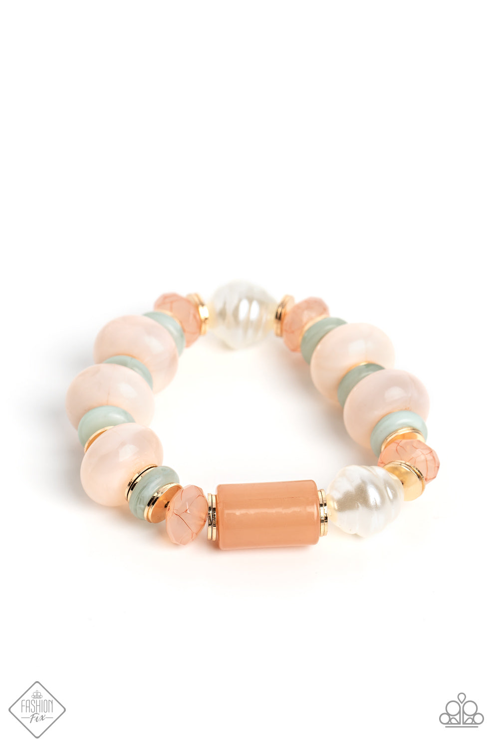 SLATE of the Art - Multi Gold, Pastel Green, Peach Stretch Bracelet Fashion Fix December 2022 Paparazzi B0875