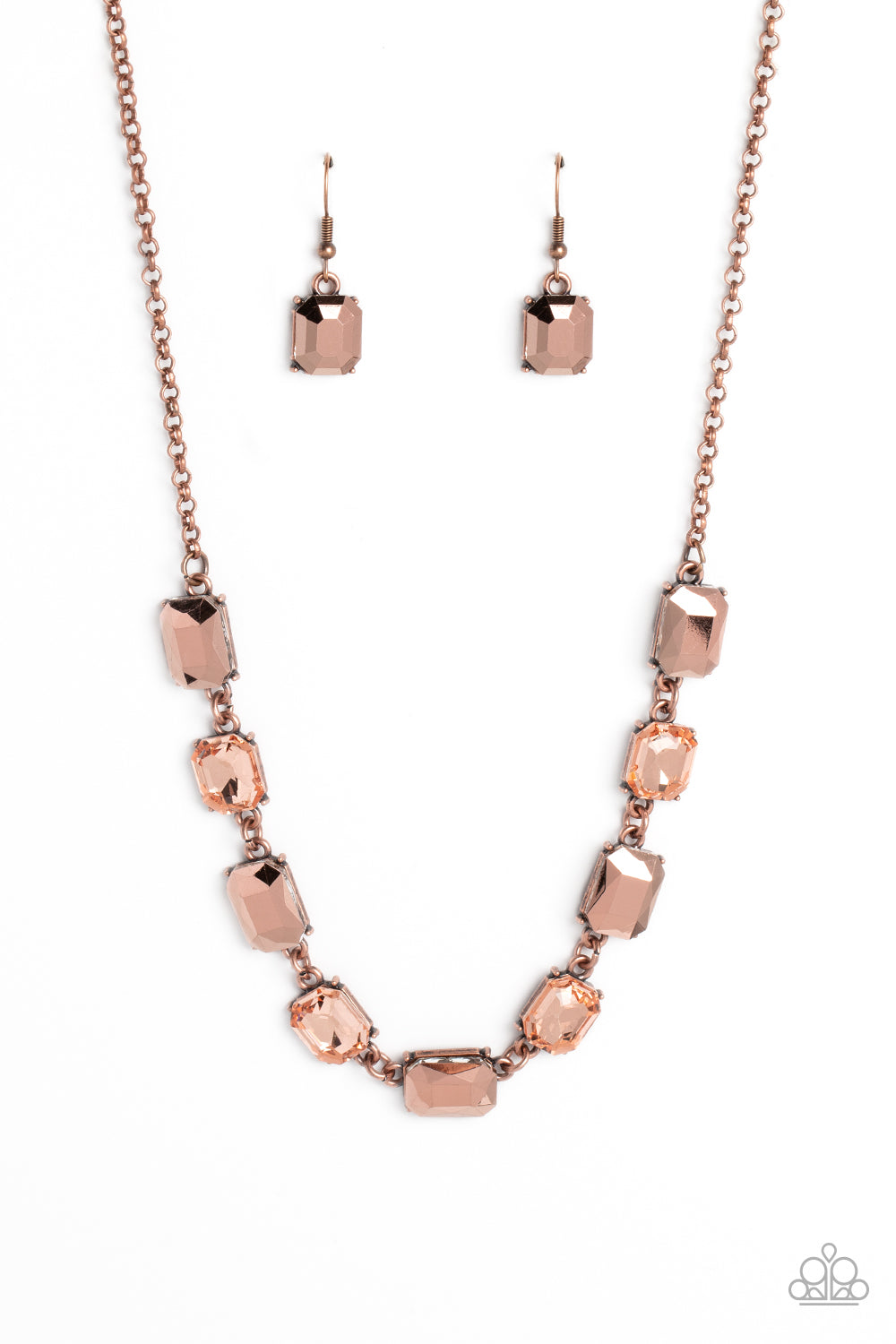 Emerald Envy - Copper Emerald Cut Gem Peachy, Coppery Aurum Necklace Paparazzi N1915