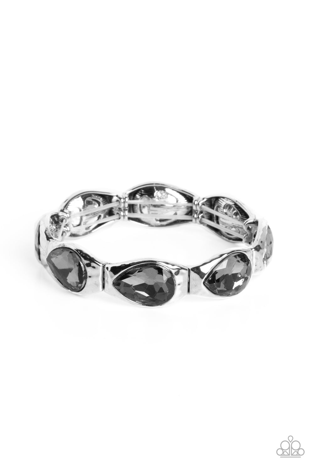 Formal Fanfare - Silver Smokey Teardrop Gem Stretch Bracelet Paparazzi B0957