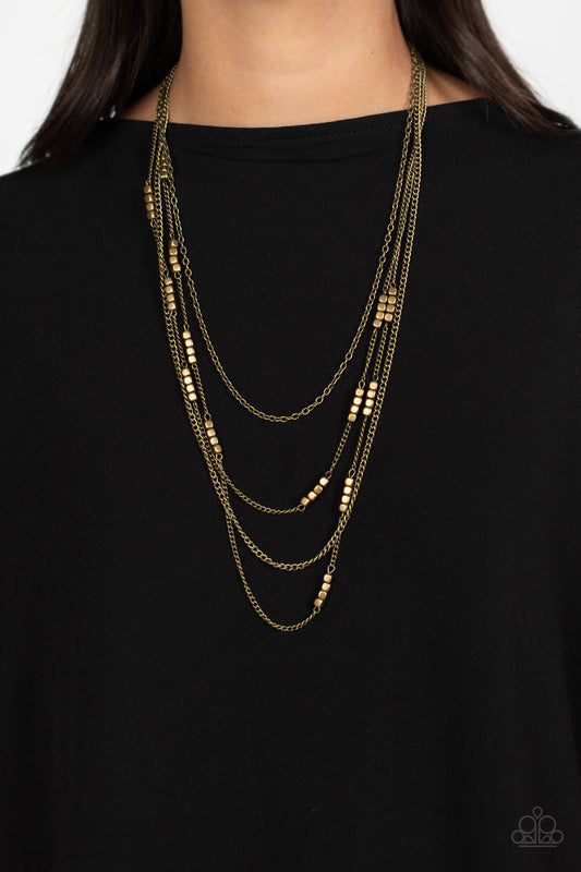 Metallic Monarch - Brass Chain & Bead Multilayer Necklace Paparazzi N1994