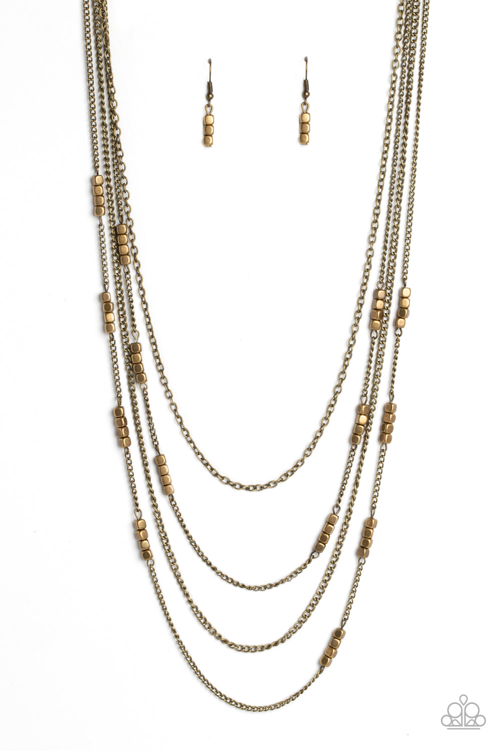 Metallic Monarch - Brass Chain & Bead Multilayer Necklace Paparazzi N1994