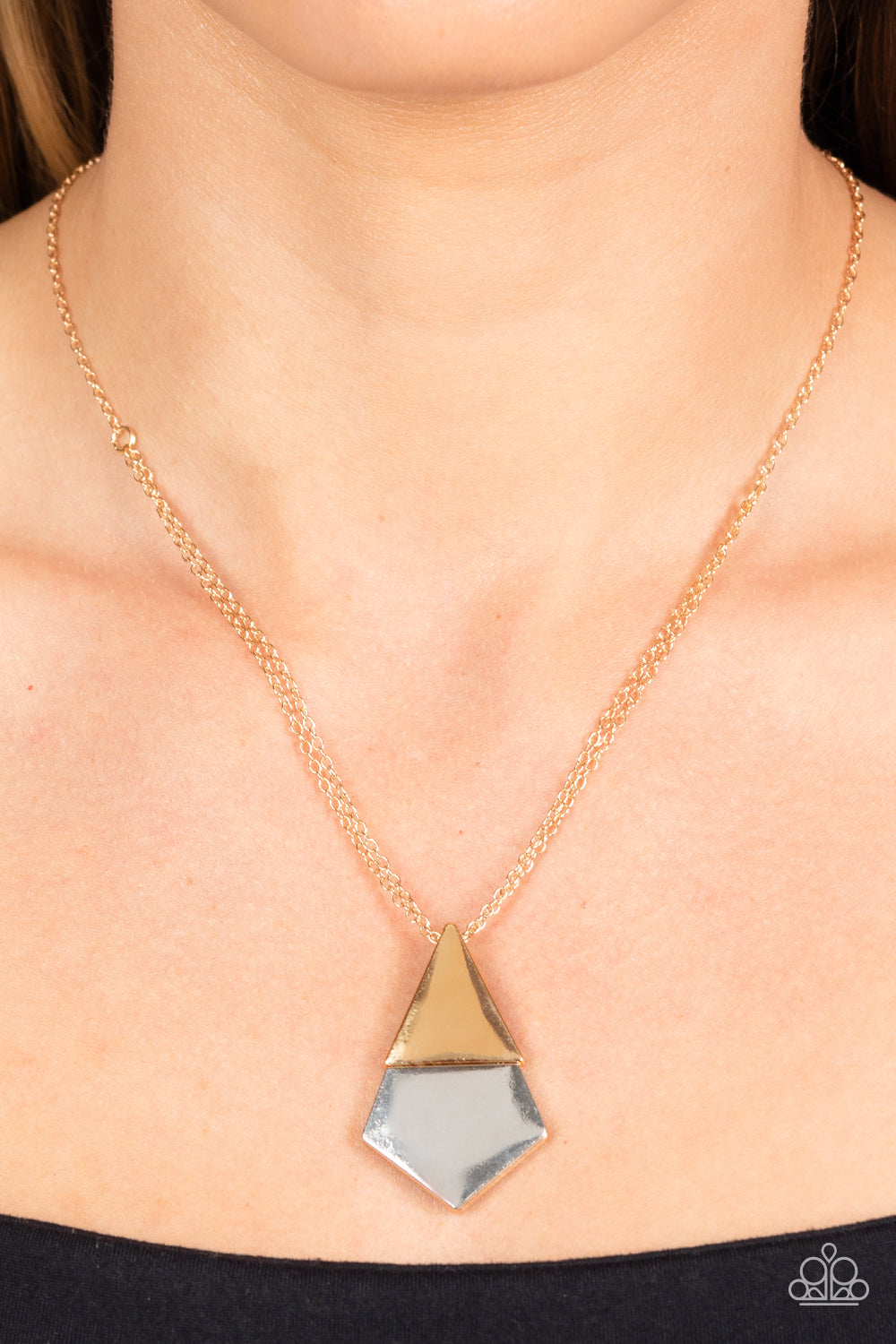 Posh Pyramid - Gold & Silver Triangle High Sheen Necklace Paparazzi N1636