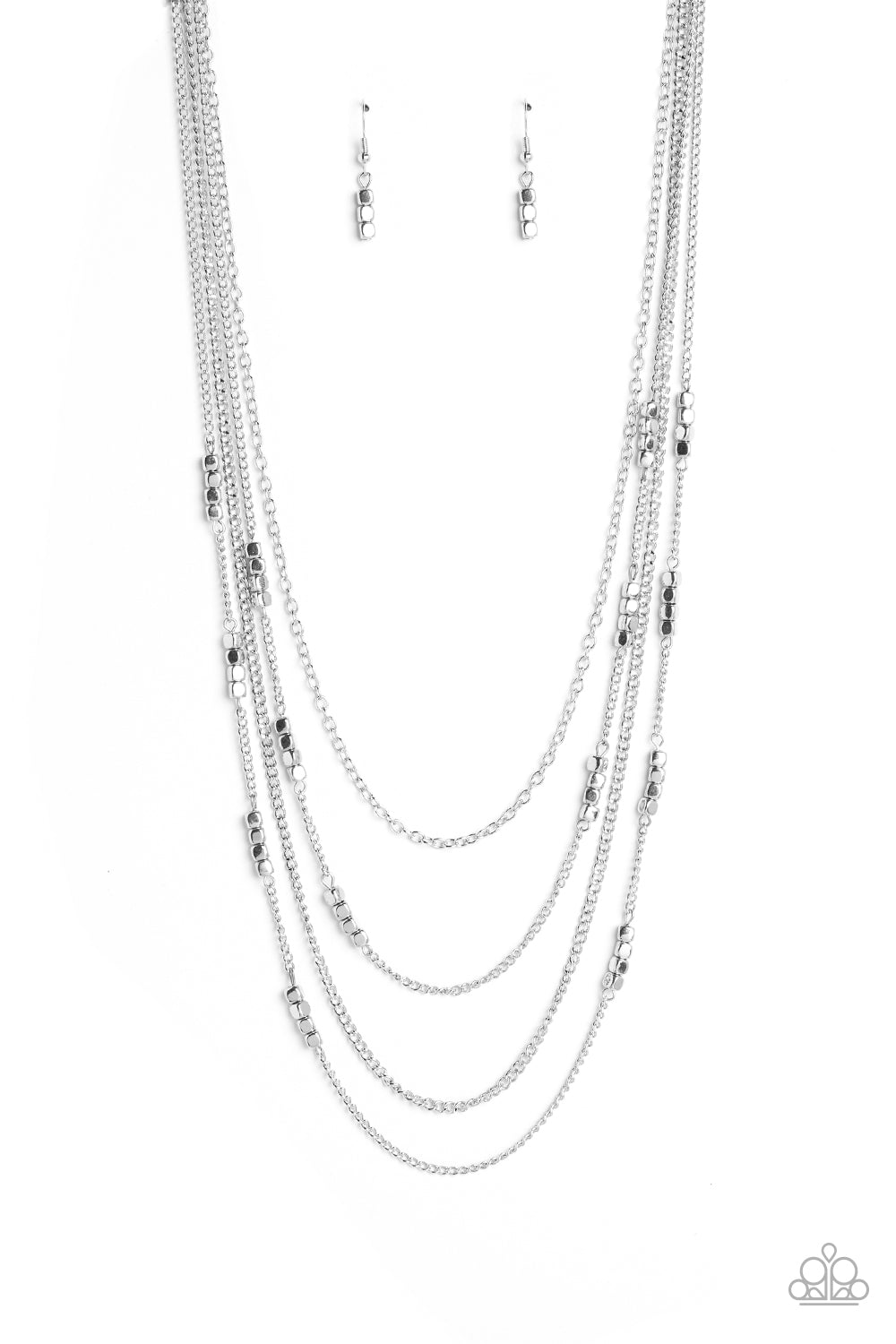 Metallic Monarch - Silver Beads & Chain Layer Necklace Paparazzi N1525