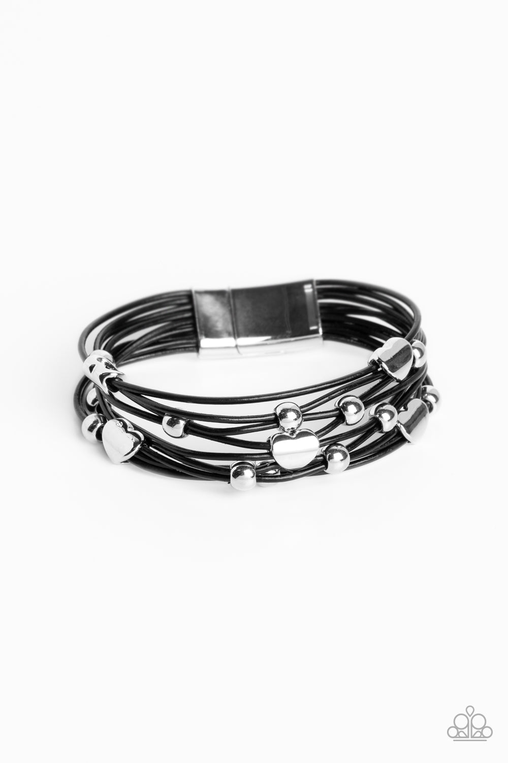 Aphrodite Ascending - Black Cord Silver Heart Magnetic Closure Bracelet B0889