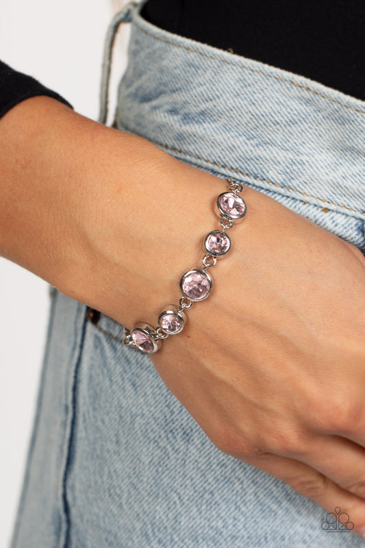 Classically Cultivated - Pink Rhinestone Silver Snake Chain Sliding Bead Closure Bracelet Paparazzi B0903