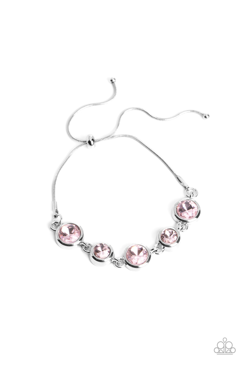 Classically Cultivated - Pink Rhinestone Silver Snake Chain Sliding Bead Closure Bracelet Paparazzi B0903