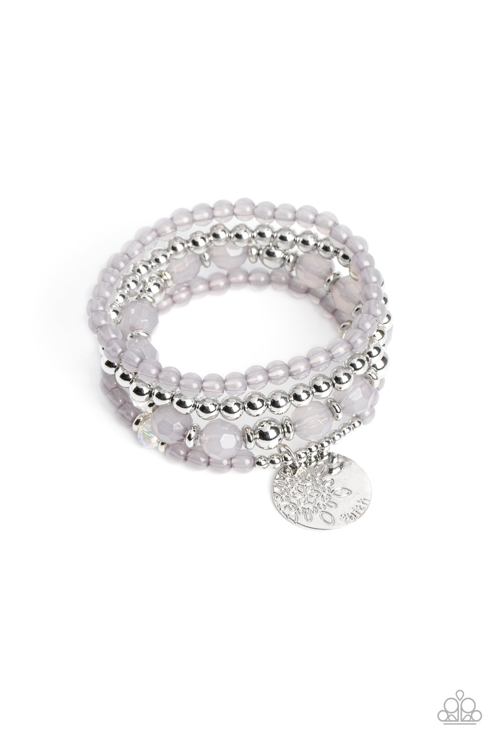 Surfer Style - Silver Opaque, Silver & Clear Reflective Bead Stretch Bracelets Paparazzi B1015