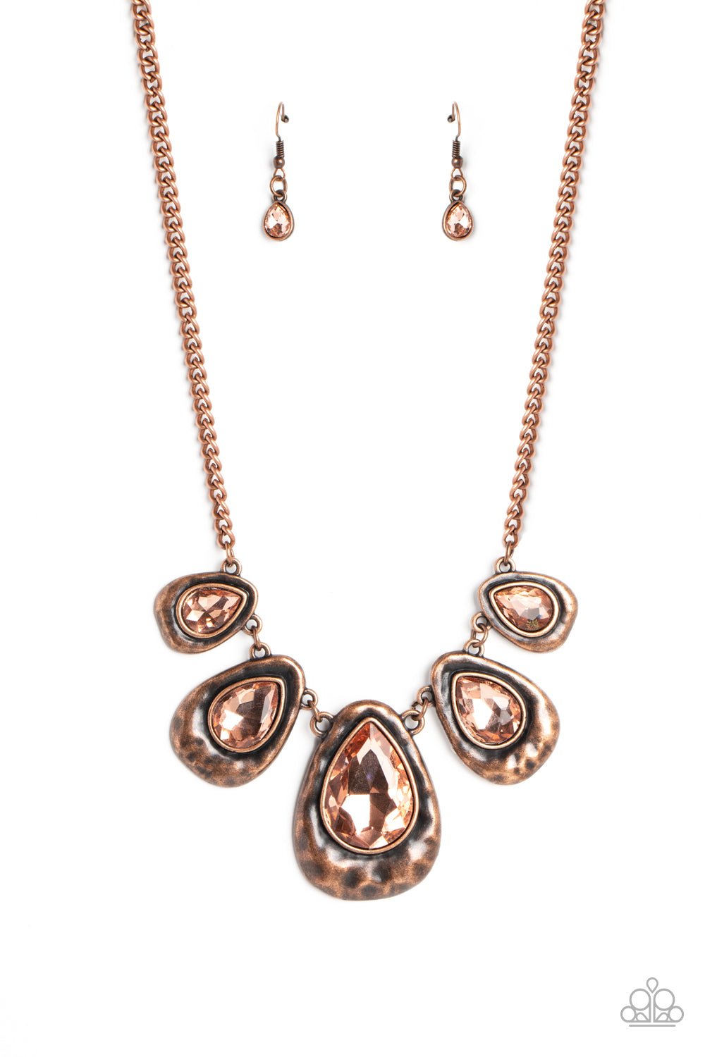 Formally Forged - Copper Hammered Antiqued Peachy Teardrop Necklace Paparazzi N1425