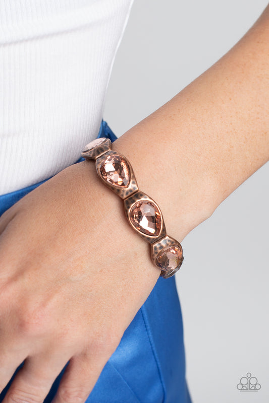 Formal Fanfare - Copper Hammered Antiqued Peachy Teardrop Stretch Bracelet Paparazzi B0972