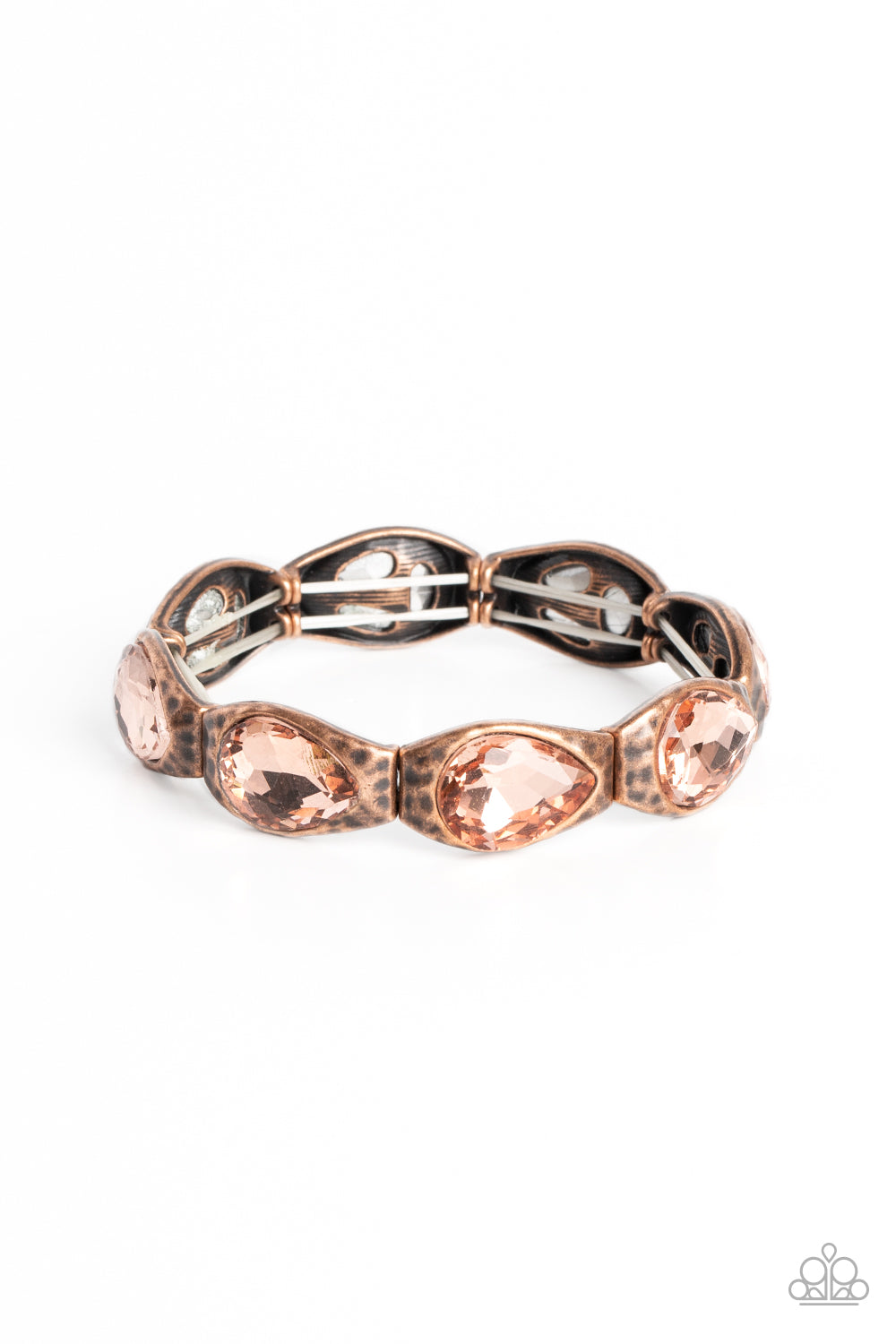 Formal Fanfare - Copper Hammered Antiqued Peachy Teardrop Stretch Bracelet Paparazzi B0972