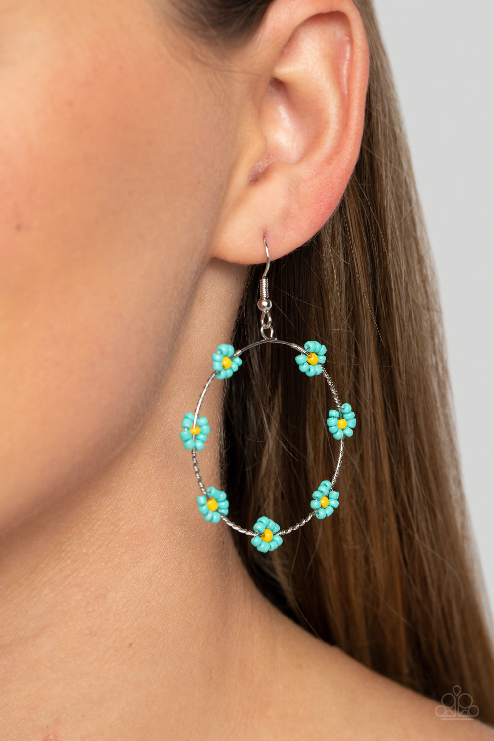 Dainty Daisies - Blue Seed Bead Flower Earring Paparazzi E1428