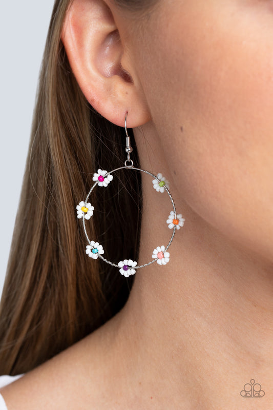 Dainty Daisies - Multi Color & White Seed Bead Flower Earring Paparazzi E1263