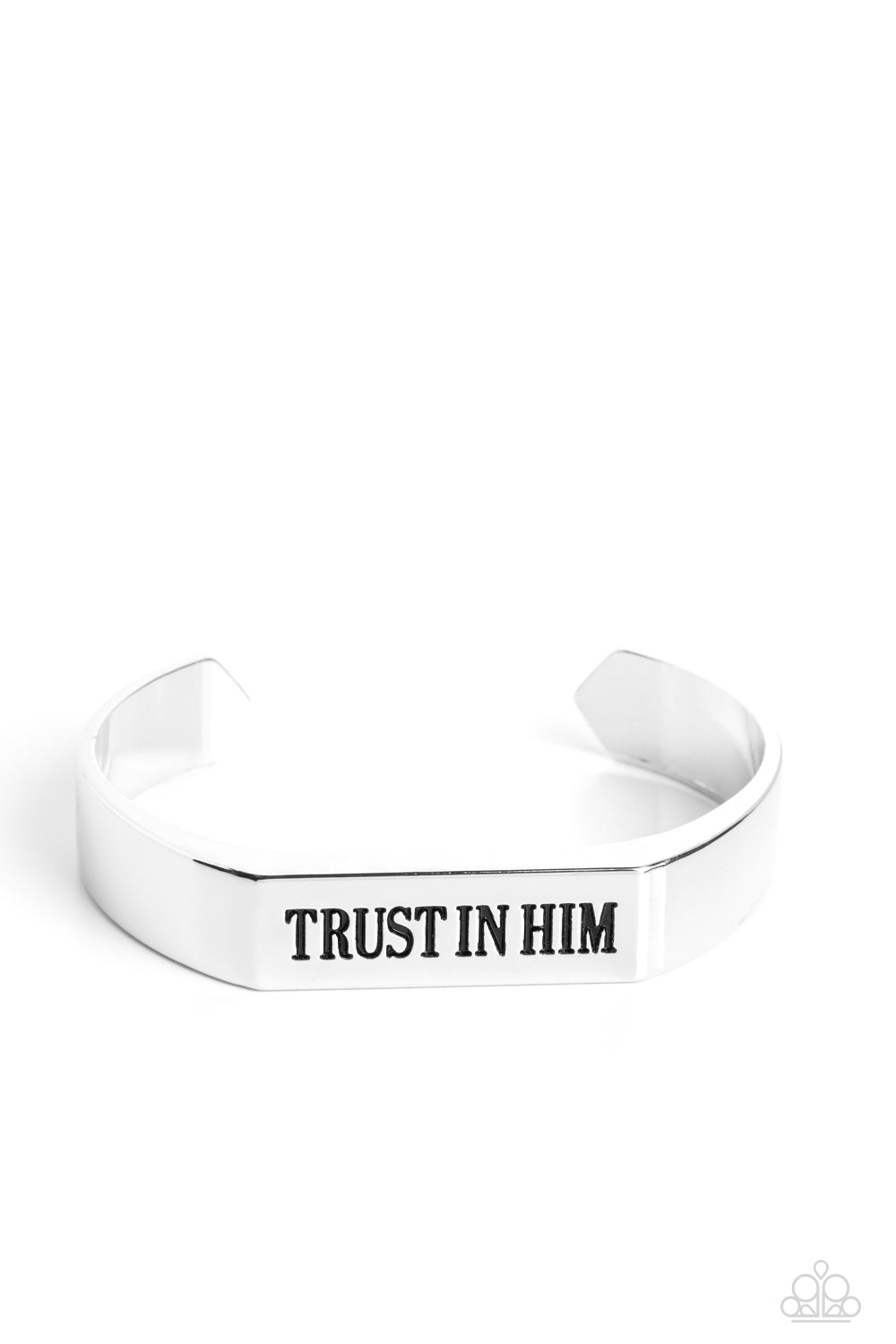 Trusting Trinket - Silver Cuff Silver Urban Inspirational "Trust In Him" Bracelet Paparazzi B0860